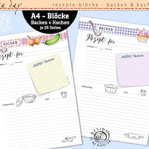 2 recipe pads A4 (21 x 29.7 cm) - colored - paper pads 25 sheets each - 1x baking + 1x cooking - also great as a gift - No. 1543
