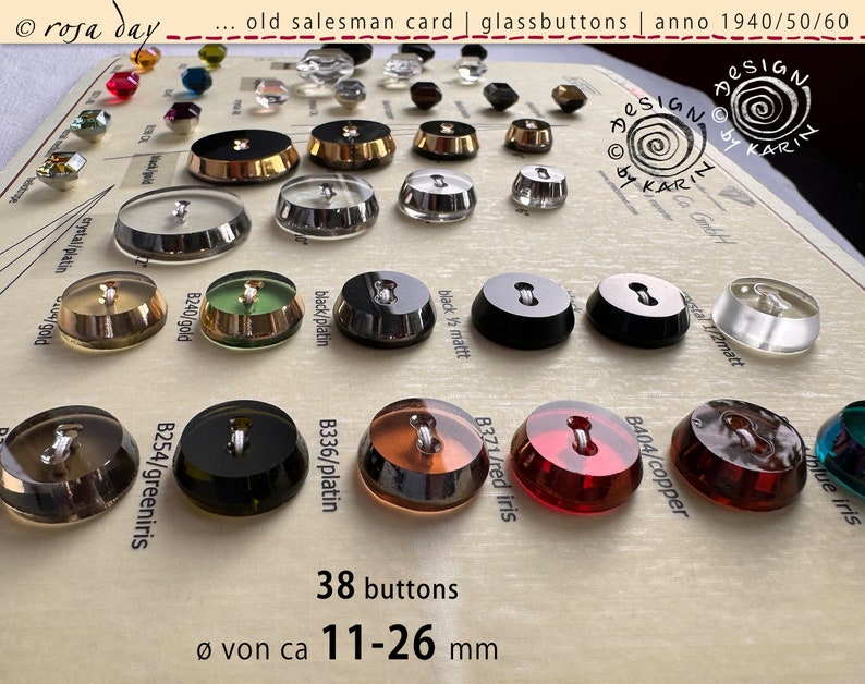 38 old collector's glass buttons from 1930/40 on sample card two different impressive designs ø approx. 11-26 mm No. X-4843 image 5