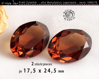 2 large imposing glass stones - facet cut - old manufactory professional accessories anno 1960 - cognac brown - each about 17.5 x 24.5 mm - No. X-2311