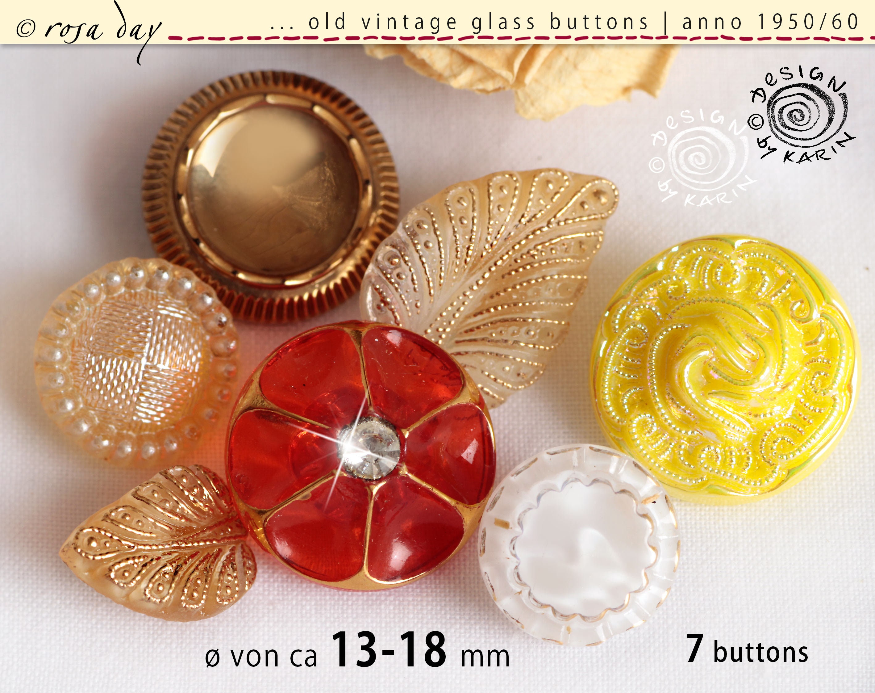 No German vintage glass buttons 6 pieces FISH  18 x 10 mm 21c