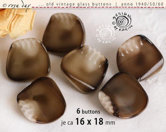 6 old beautiful vintage glass buttons from 1950/60 - glass in beige brown - refined shape - ø each approx. 16 x 18 mm - No. X-3442