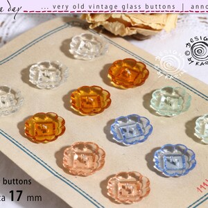 12 botones de cristal antiguos de 1940 - Cristal de varios colores - Hermoso corte - En cartón original - Diámetro aprox. 17 mm - N.º 873