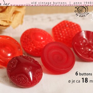 6 vintage glass knobs from 1950/60 - various designs - beautiful set in red - approx. 18 mm diameter each - No. 2525