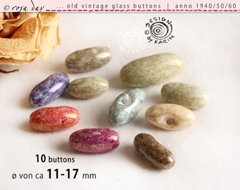 10 old vintage glass buttons from 1950/60 - oval shape - various marbled colors - ø approx. 11-17 mm - No. X-4440