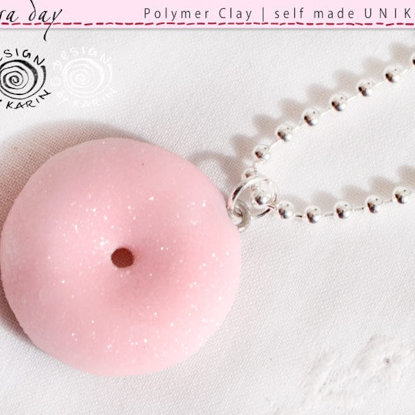 NR 1455 | 1 Pink Fruit Gum Donut Pendant | Handmade | Taschenbaumler