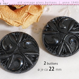 2 large vintage glass knobs from the 1950s/60s - mystical set in dark steel grey - same design - approx. 22 mm diameter each - No. 2583