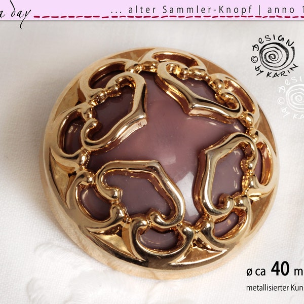 1583 | Solitär | 1 großer alter Sammlerknopf anno 1970 | metallisierter Kunststoff und Kunstharz