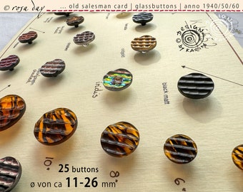 25 old collector's glass buttons from 1930/40 on sample card - same beautiful design - various colors - ø from approx. 11-26 mm - No. X-4846