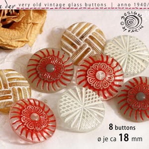 8 uralte vintage Glasknöpfe anno 1940 - diverse Designs - diverse Glasfarben -  handbemalt - ø je ca 18 mm - Sonderpreis - Nr 2777