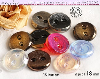 10 anciens boutons en verre vintage à deux trous des années 1950/60 - même design, satinés, différentes couleurs - ø chacun environ 18 mm - N° X-4643