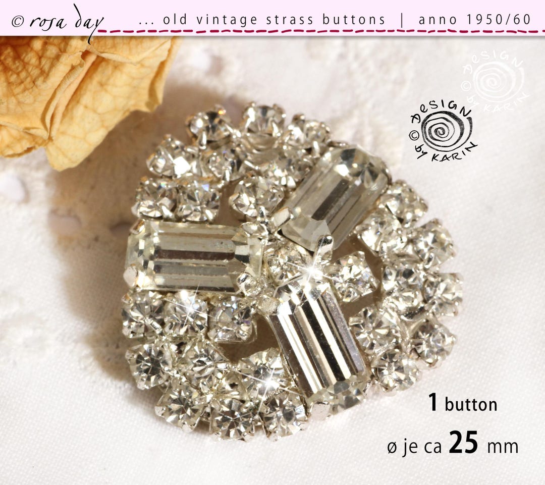 1 Beautiful Vintage Rhinestone Button From 1950/60 - Silver-colored ...