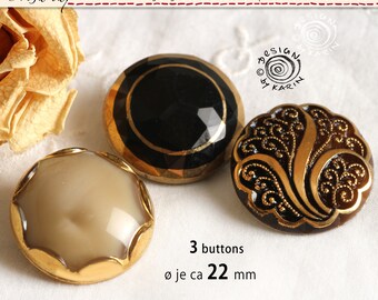 3 large old vintage glass buttons from 1950/60 - various convincing designs - ø each approx. 22 mm - No. 295