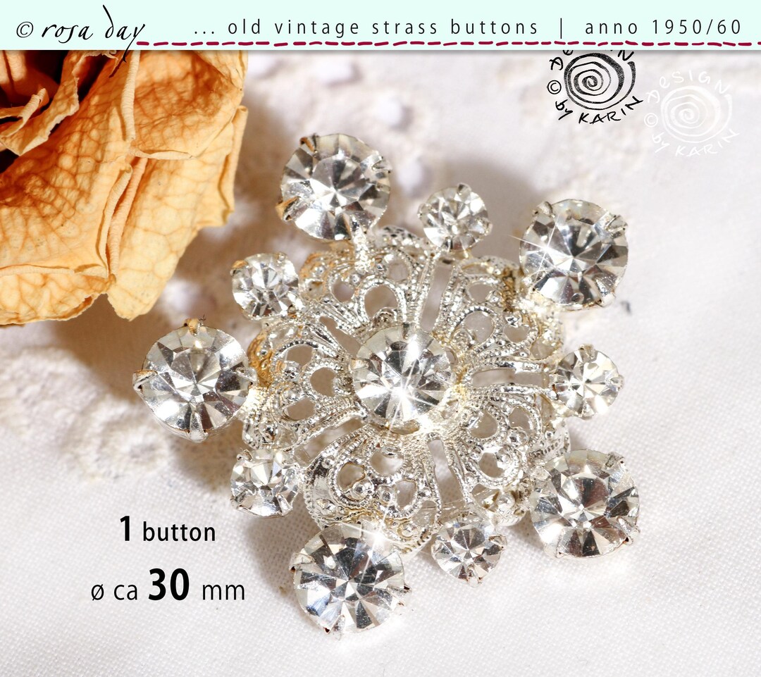 1 Antique Fairytale Rhinestone Button From 1950/60 - Silver-colored ...