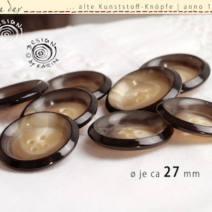 8 large old four-hole buttons from 1960 - beige-brown artificial horn Galalith - very beautiful - ø each approx. 27 mm - No. 188