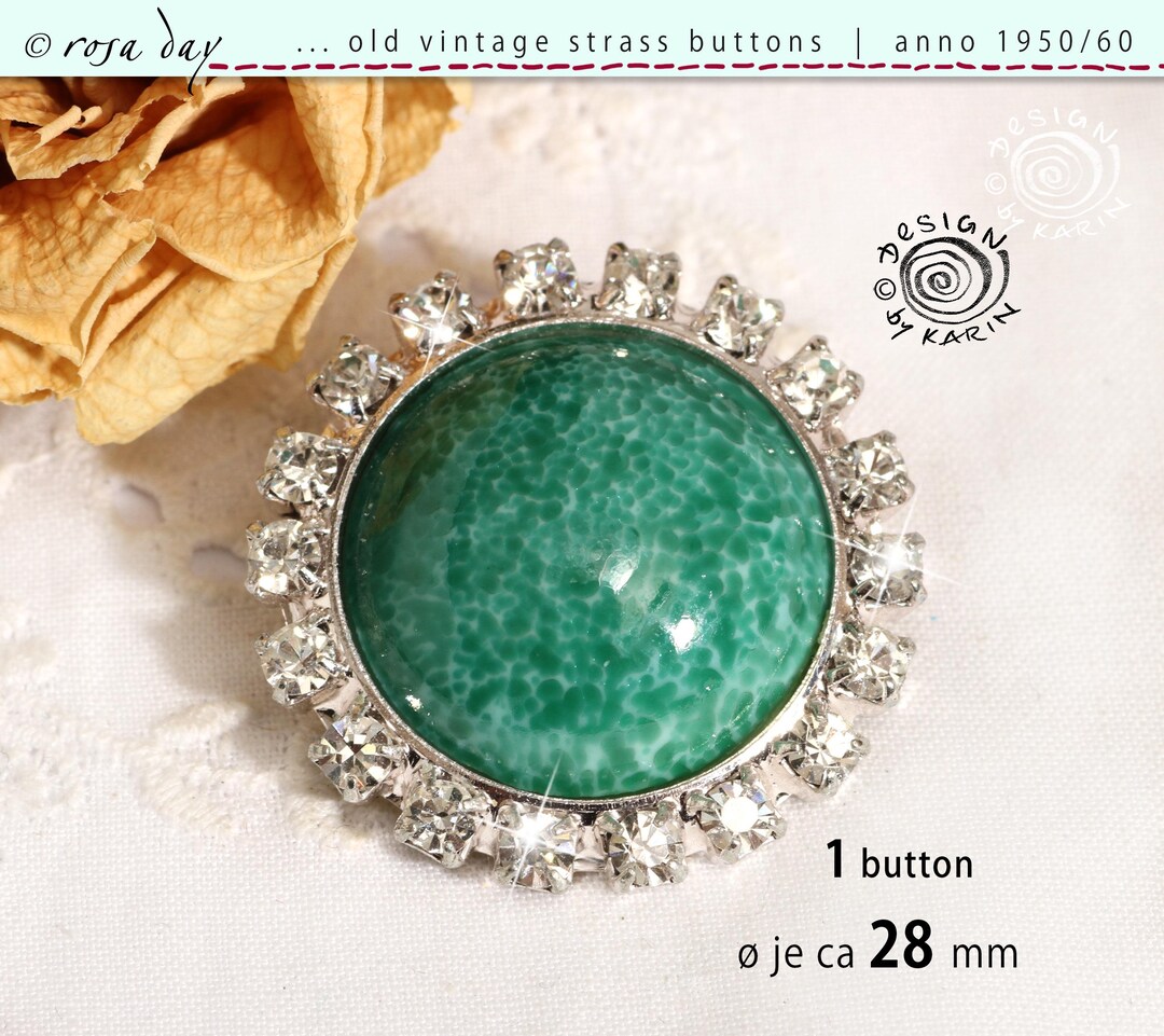 1 Beautiful Vintage Rhinestone Button From 1950/60 - Silver-colored ...