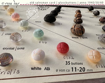 35 old collector's glass buttons from 1930/40 on sample card - spherical shape - pretty braided design - beautiful colors - ø of approx. 11-20 mm - No. X-4490