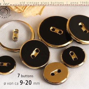 7 old elegant vintage two-hole glass buttons from 1950/60 - same design - black gold and crystal gold - ø approx. 9-20 mm - No. X-4424