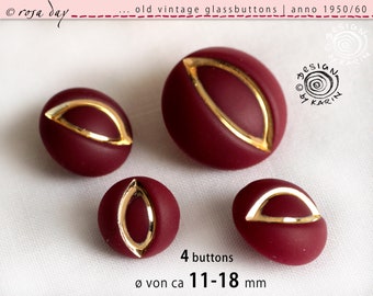 N ° A-787 | 4 nobles boutons de verre vintage anno 1950/60 | Verre rouge cerise noir décor doré | ø de ca 11-18 mm