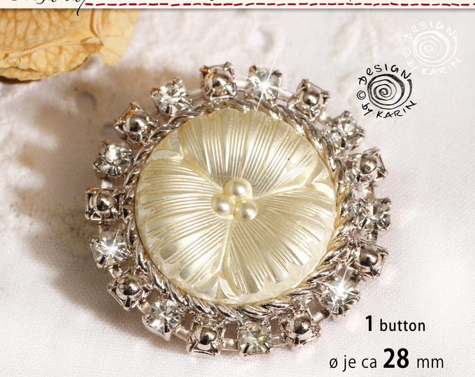 1 Vintage Rhinestone Button From 1950/60 - Silver-colored Metal - With ...