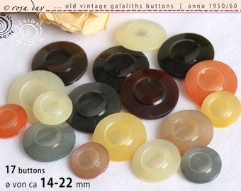 17 old, beautiful synthetic resin buttons from the year 1950/60 - all-rounder in various shiny colors - ø from approx. 14-22 mm - No. X-3487