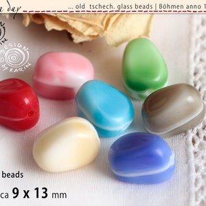 7 old Czech glass beads Bohemia anno 1950 - unusual shape - various opaque colors - each approx. 10 x 13 mm - No. X-104