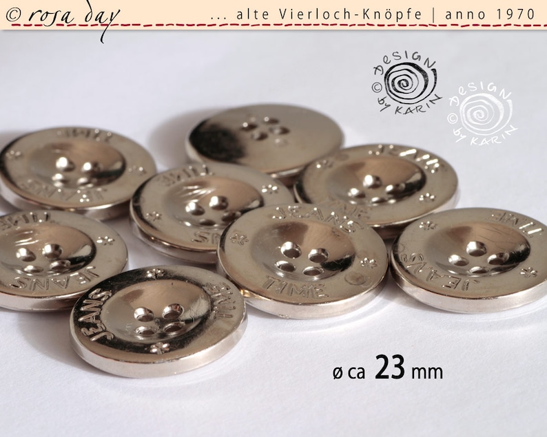 Silver Color Vierloch 6 Old plastic buttons Anno 1970 NR 1526
