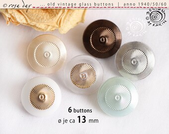 6 anciens boutons en verre fin vintage de 1950/60 - même design - diversement cuits à la vapeur - ø chacun environ 13 mm - N° X-3485