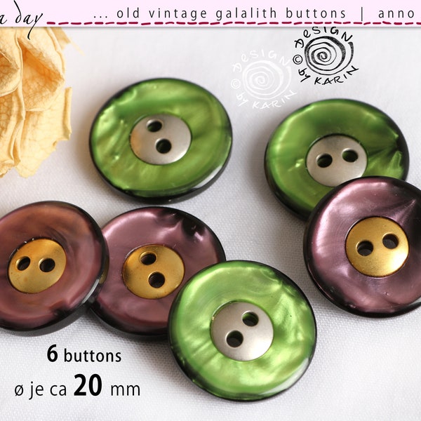 6 anciens boutons à deux trous en résine synthétique fine des années 1950/60 - couleurs magnifiquement brillantes - dos noirs - ø chaque 20 mm - N° X-3494