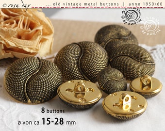 8 botones metálicos antiguos de 1950/60 - mismo diseño - oro ennegrecido - muy ligero - ø aprox. 15-28 mm - N° X-4865