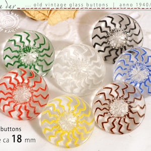 7 vintage glass knobs from 1950/60 - crystal clear glass - colorful hand-painted back - approx. 18 mm diameter each - No. 2724
