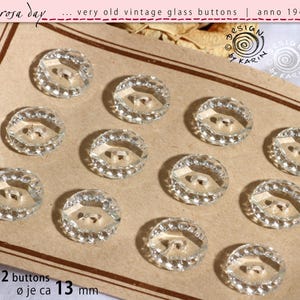 12 botones de cristal antiguos vintage de 1940 - cristal - bonito corte - sobre cartón original - ø cada uno aprox. 13 mm - N.º 719