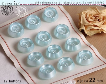 12 old large vintage glass buttons from 1950/60 on sample card - glass turquoise waxed - ø each approx. 22 mm - No. 0654