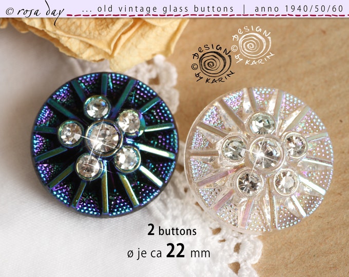 2 Large Old Rhinestone Glass Buttons From 1950/60 - Both Aurora ...