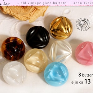 8 alte Vintage-Glasknöpfe anno 1950/60 - schönes Design - diverse Glasfarben - ø jeweils ca 13 mm - Nr 2841