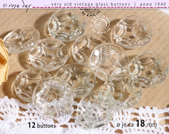 12 Boutons Vintage En Verre - Neufs, Fabriqués En France