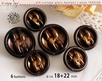 N ° A-578 | 6 jolis boutons de verre vintage anno 1950/60 | même design vaporisé finement | ø ca 18 + 22 mm