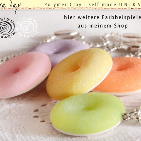 Nr 1456 | Yellow Gelb | Anhänger | Fruchtgummi-Donut | Polymer Clay Sculpey® |