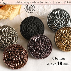 6 antiguos y bonitos botones de cristal vintage de los años 1950/60 diseño romántico en varios colores ø cada uno aprox. 18 mm N X-4842 imagen 1