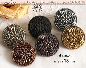 6 old beautiful vintage glass buttons from 1950/60 - romantic design in various colors - ø each approx. 18 mm - No. X-4842