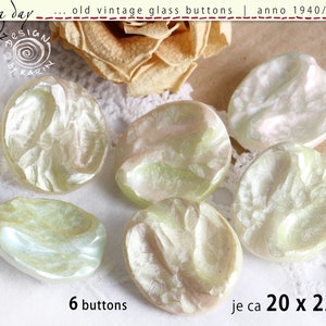6 botones de cristal antiguos y sofisticados de los años 1950/60 cristal blanco, gran forma de pliegue en color pastel ø cada uno aprox. imagen 1