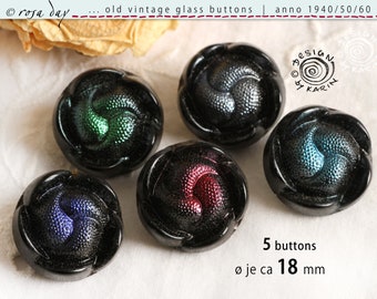 5 vieux et beaux boutons en verre vintage des années 1950/60 - beau design, diversement cuits à la vapeur - ø chacun environ 18 mm - N° X-4841