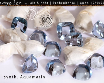 2 top-class squares - synthetic aquamarine gemstones - professional accessories from an old jewelry factory in 1960 - rarity - No. 748