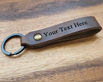 Nut Brown, Leather Keyring - Personalised - Full Grain Horween Derby Leather - Ideal Gift