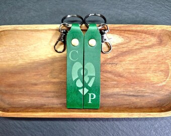 Matching Leather Keyring Set: Personalized Full Grain Keychain, Valentines Gift