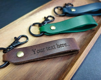Personalized Full Grain Leather Keyring with Lobster Clip