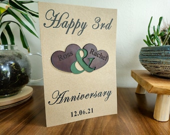 Personalized Leather 3rd Anniversary Card: Full Grain & Recycled Kraft