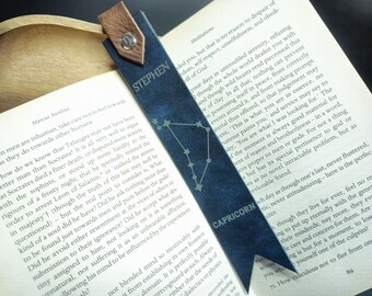Personalized Star Sign Leather Bookmark: Handmade Zodiac Gift