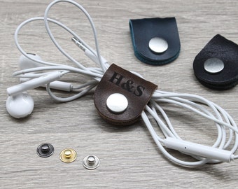 Personalized Leather Cable Organizer: Full Grain Cord Keeper
