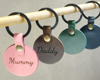 Personalized Leather Keyring: Engraved Circle Keyfob, Handmade in UK