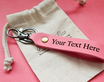 Personalized Pink Leather Keyring with Lobster Clip: Full Grain Italian Leather